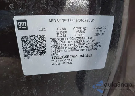 2021 Chevrolet Malibu Fwd Rs from USA, damaged, VIN 1G1ZG5ST6MF081881